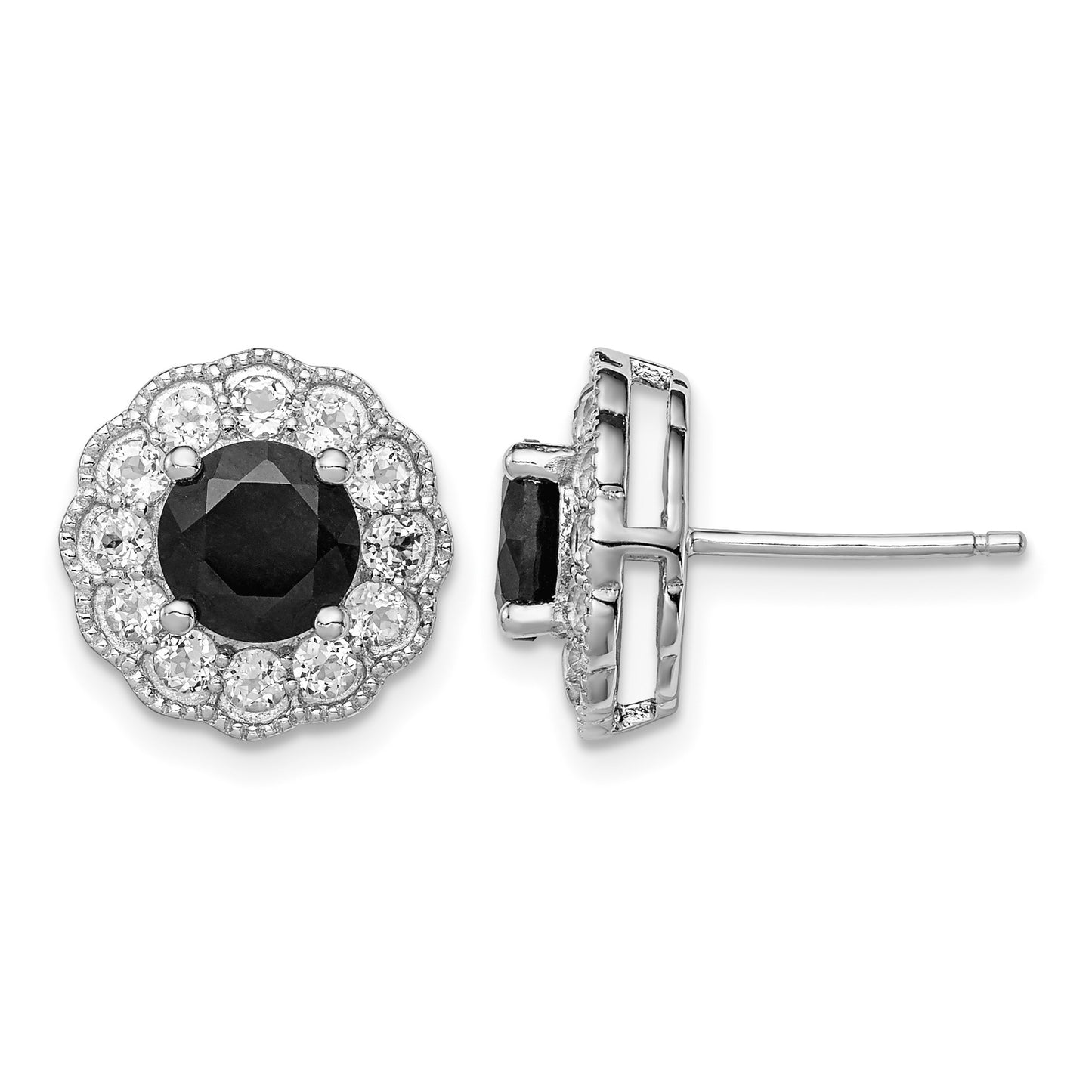 Sterling Silver Rhodium-plated Black Sapphire & White Topaz Post Earrings