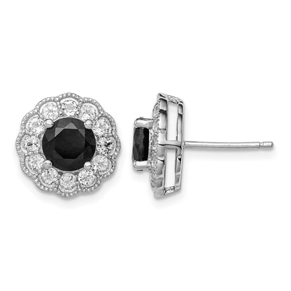 Sterling Silver Rhodium-plated Black Sapphire & White Topaz Post Earrings