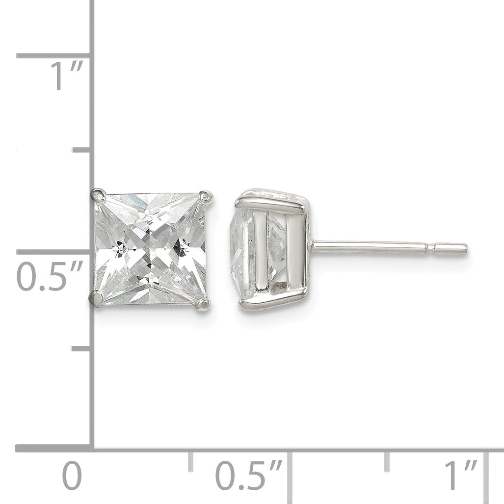 Sterling Silver Polished 7mm Princess CZ Stud Earrings