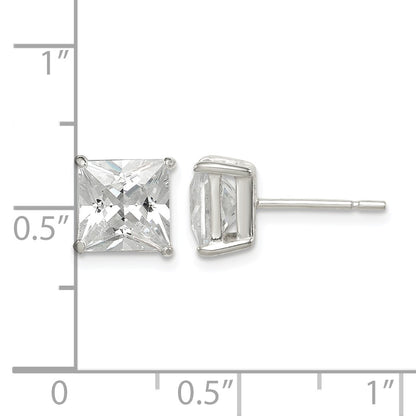 Sterling Silver Polished 7mm Princess CZ Stud Earrings