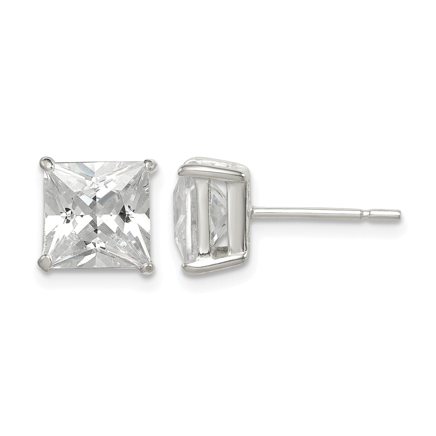 Sterling Silver Polished 7mm Princess CZ Stud Earrings
