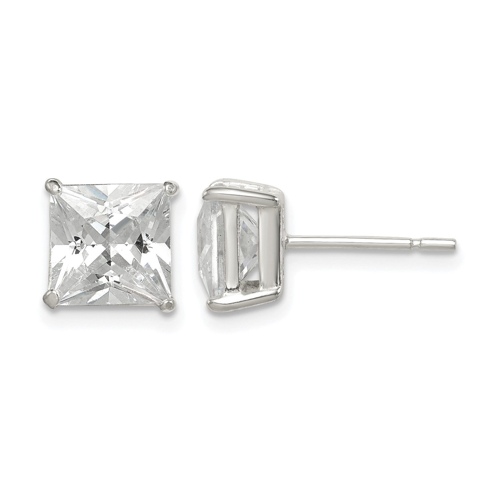 Sterling Silver Polished 7mm Princess CZ Stud Earrings