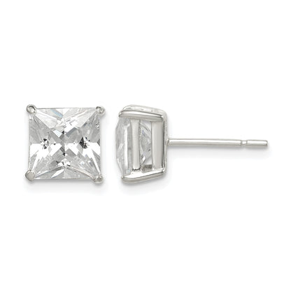 Sterling Silver Polished 7mm Princess CZ Stud Earrings