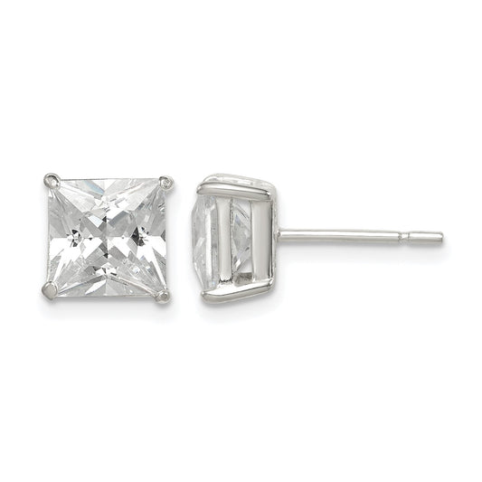 Sterling Silver Polished 7mm Princess CZ Stud Earrings
