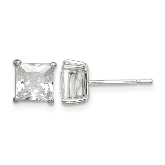 Sterling Silver Polished 6mm Princess CZ Stud Earrings