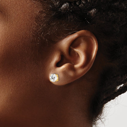 Sterling Silver Gold-tone Polished 7mm CZ Post Earrings