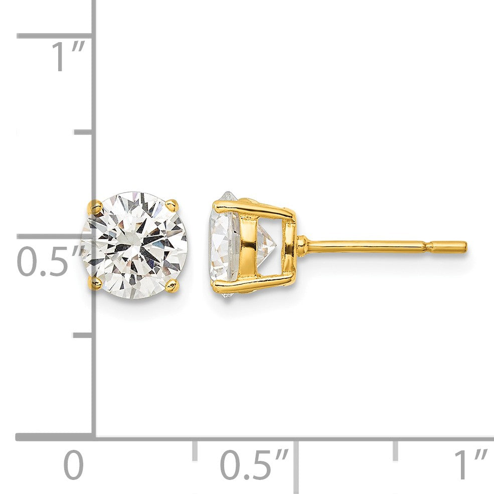 Sterling Silver Gold-tone Polished 7mm CZ Post Earrings