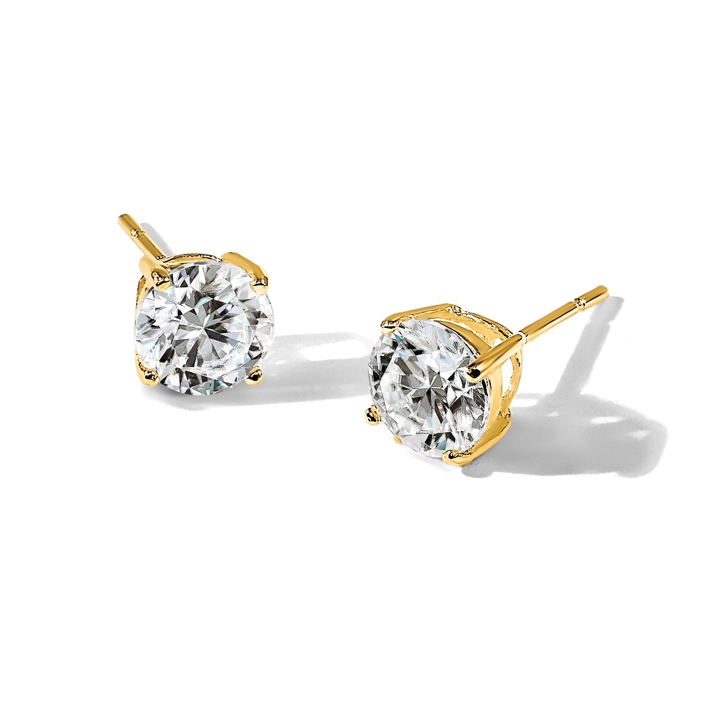Sterling Silver Gold-tone Polished 7mm CZ Post Earrings