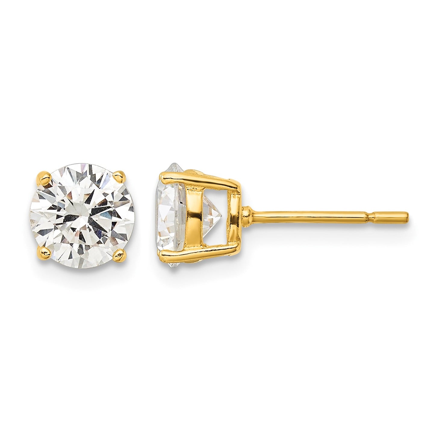 Sterling Silver Gold-tone Polished 7mm CZ Post Earrings