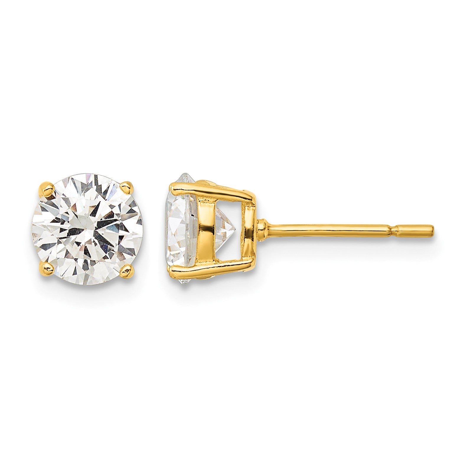 Sterling Silver Gold-tone Polished 7mm CZ Post Earrings