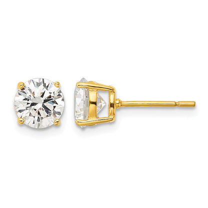 Sterling Silver Gold-tone Polished 7mm CZ Post Earrings