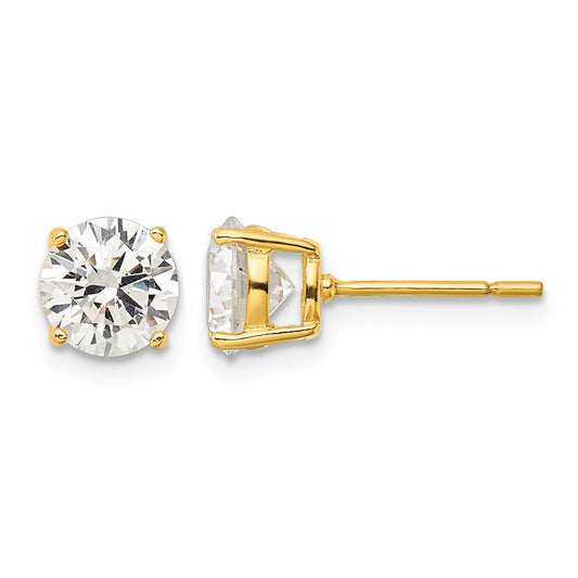 Sterling Silver Gold-tone Polished 7mm CZ Post Earrings