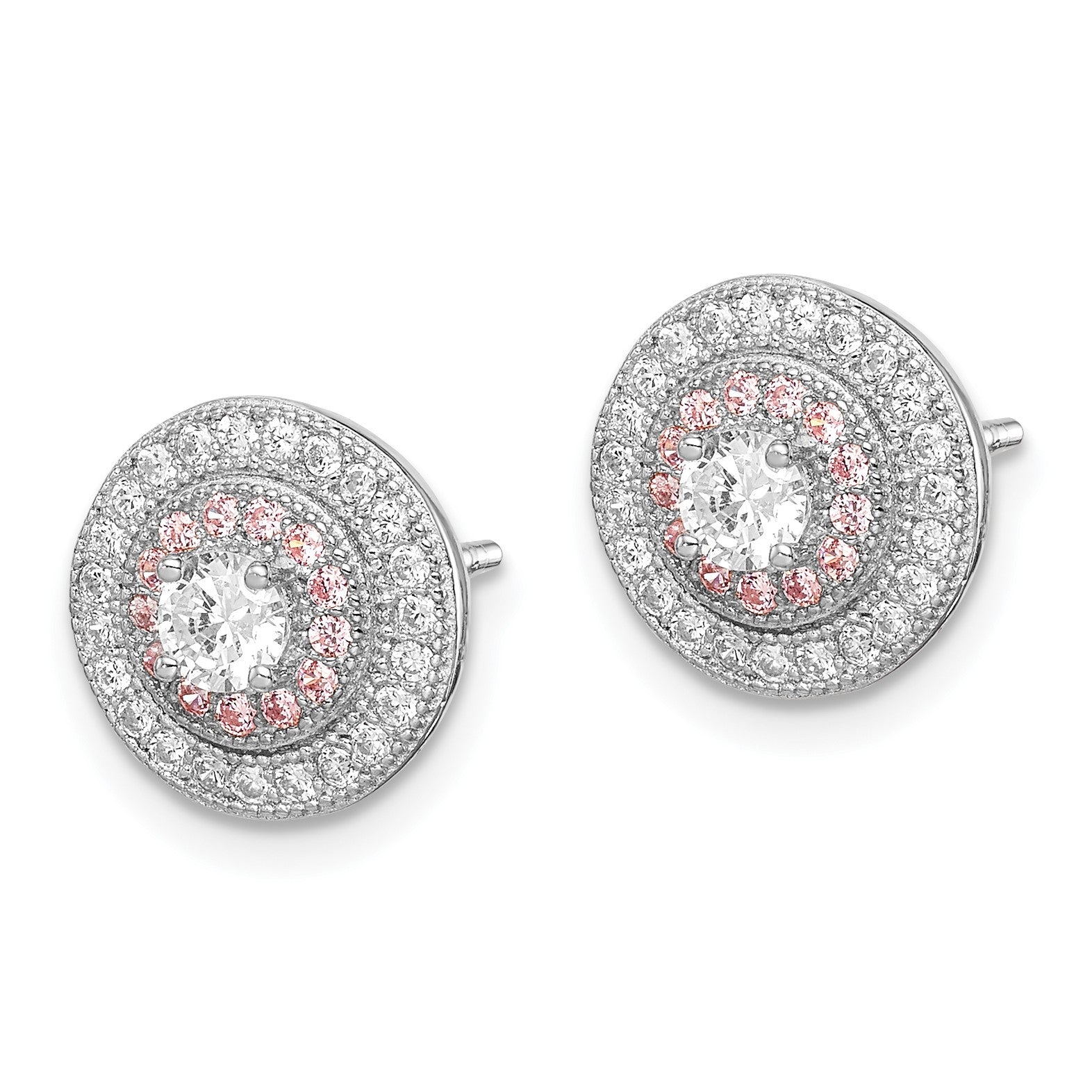 Sterling Silver Rhodium & Rose Gold-plated Pav� CZ Circle Post Earrings