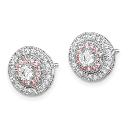 Sterling Silver Rhodium & Rose Gold-plated Pav� CZ Circle Post Earrings