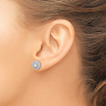 Sterling Silver Rhodium & Rose Gold-plated Pav� CZ Circle Post Earrings