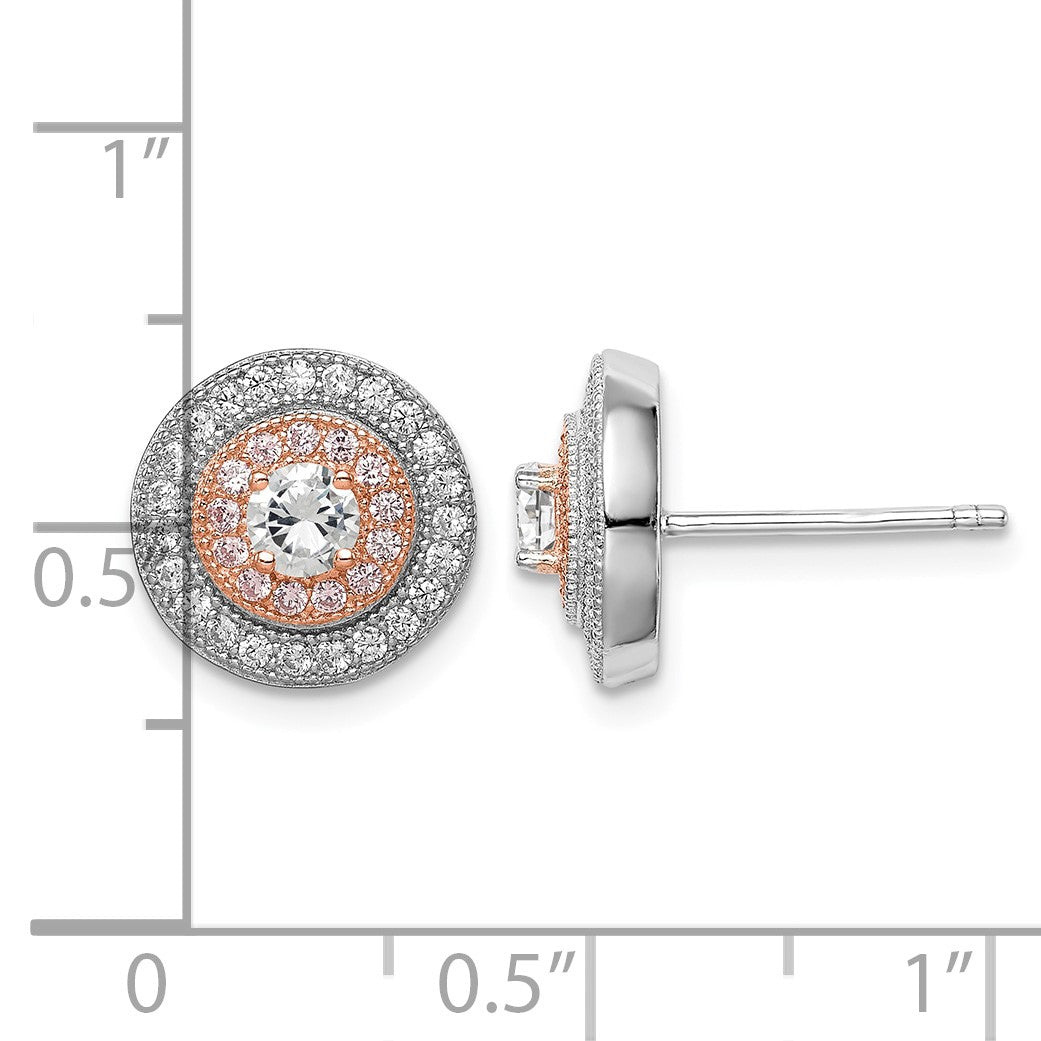 Sterling Silver Rhodium & Rose Gold-plated Pav� CZ Circle Post Earrings