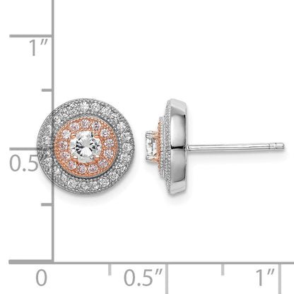 Sterling Silver Rhodium & Rose Gold-plated Pav� CZ Circle Post Earrings