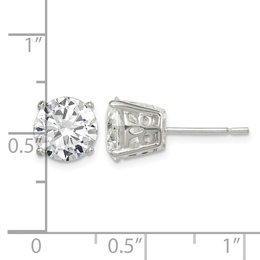 Sterling Silver Polished 8mm Round CZ Fancy Basket Stud Earrings