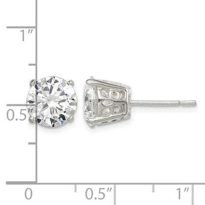 Sterling Silver Polished 8mm Round CZ Fancy Basket Stud Earrings