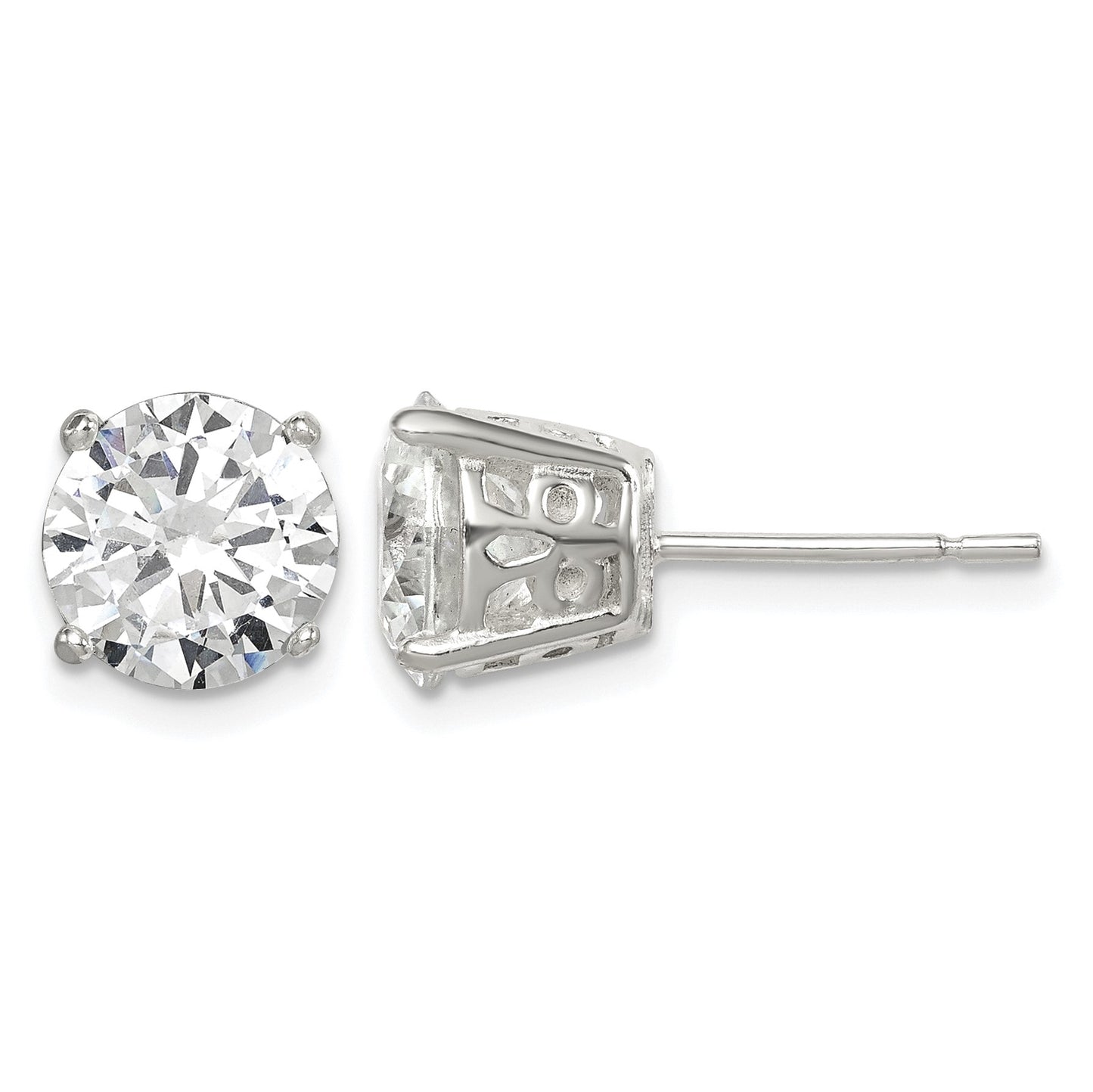 Sterling Silver Polished 8mm Round CZ Fancy Basket Stud Earrings