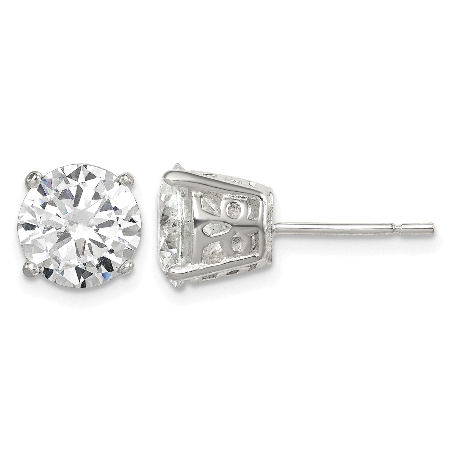Sterling Silver Polished 8mm Round CZ Fancy Basket Stud Earrings
