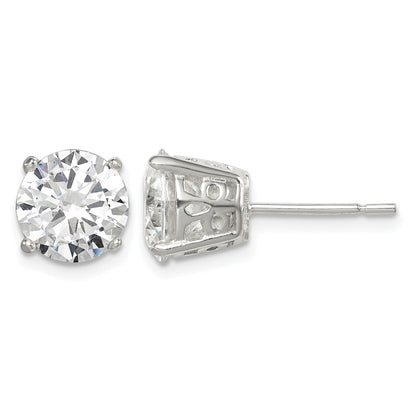 Sterling Silver Polished 8mm Round CZ Fancy Basket Stud Earrings