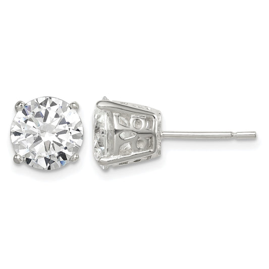 Sterling Silver Polished 8mm Round CZ Fancy Basket Stud Earrings