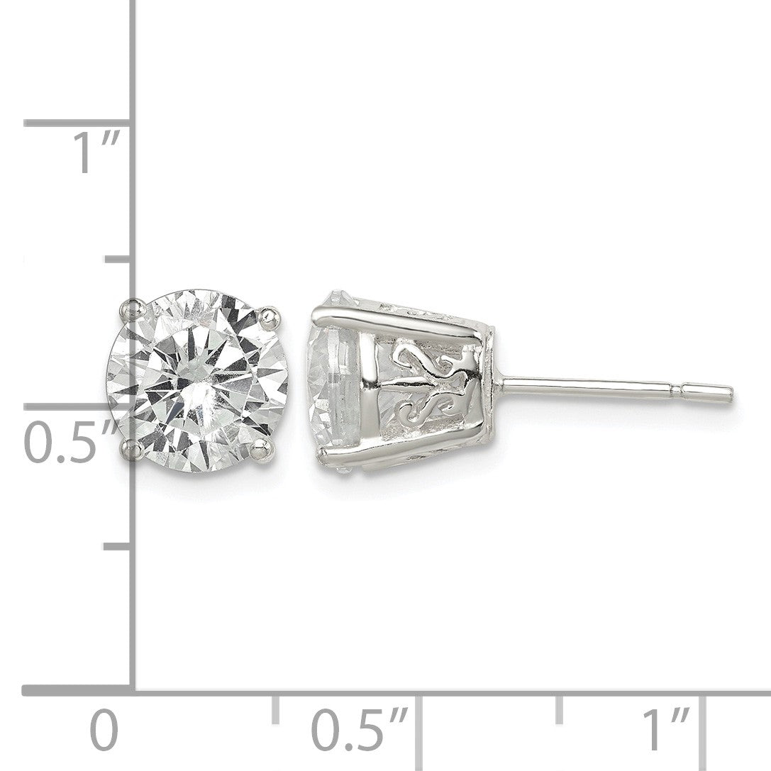 Sterling Silver Polished 8mm Round CZ Swirl Basket Set Stud Earrings