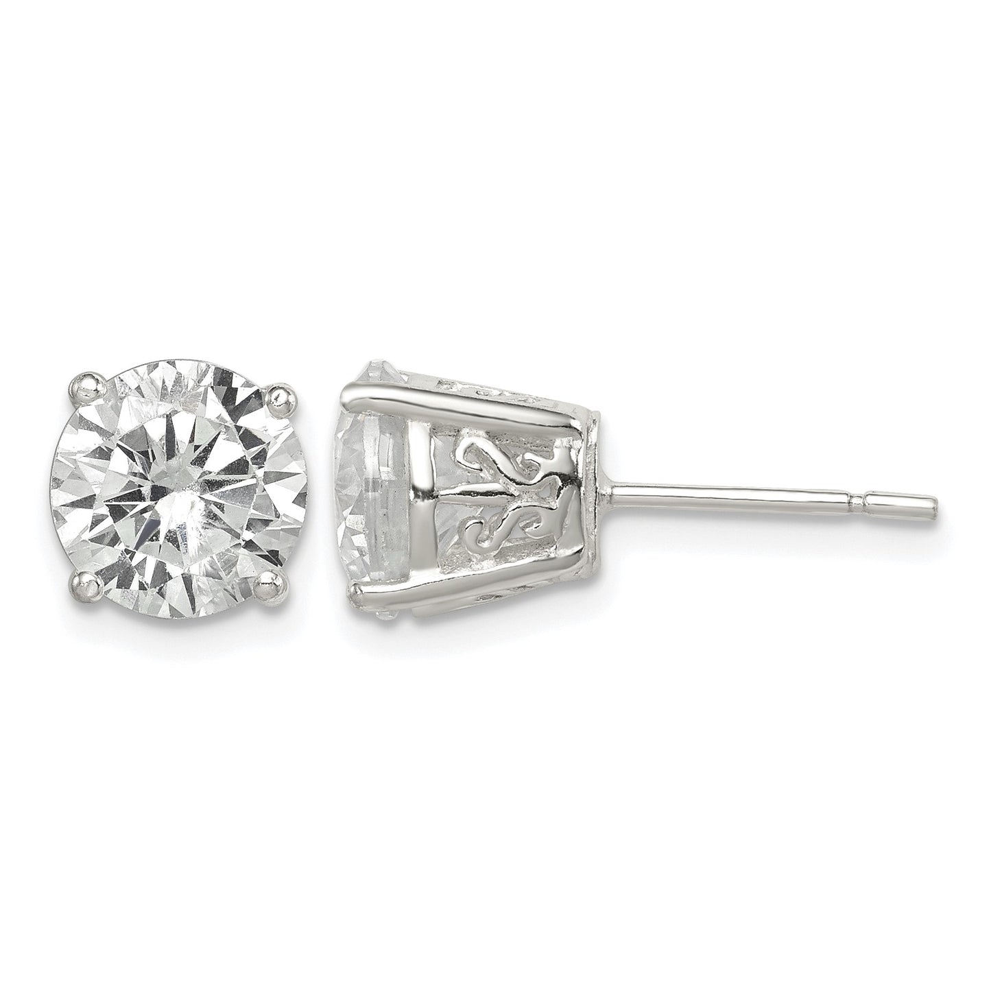 Sterling Silver Polished 8mm Round CZ Swirl Basket Set Stud Earrings