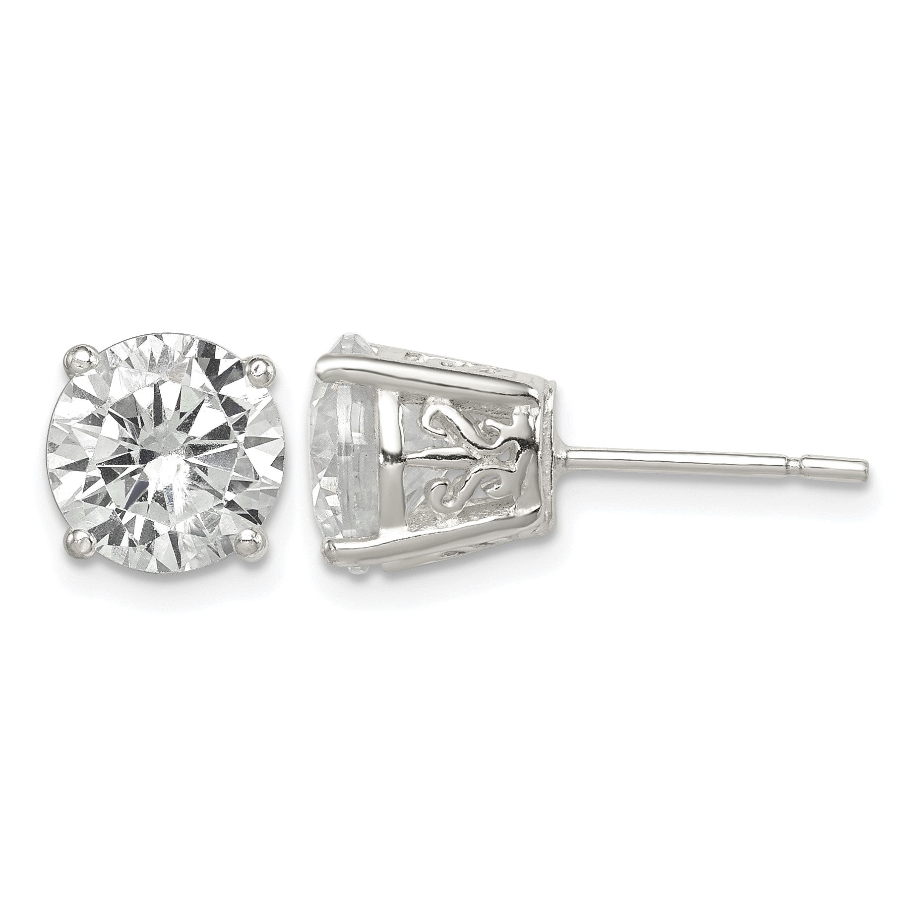 Sterling Silver Polished 8mm Round CZ Swirl Basket Set Stud Earrings