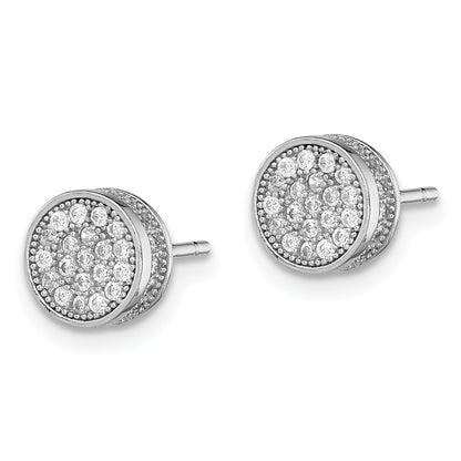 Sterling Silver Rhodium-plated Polished Pav� CZ 8mm Circle Post Earrings