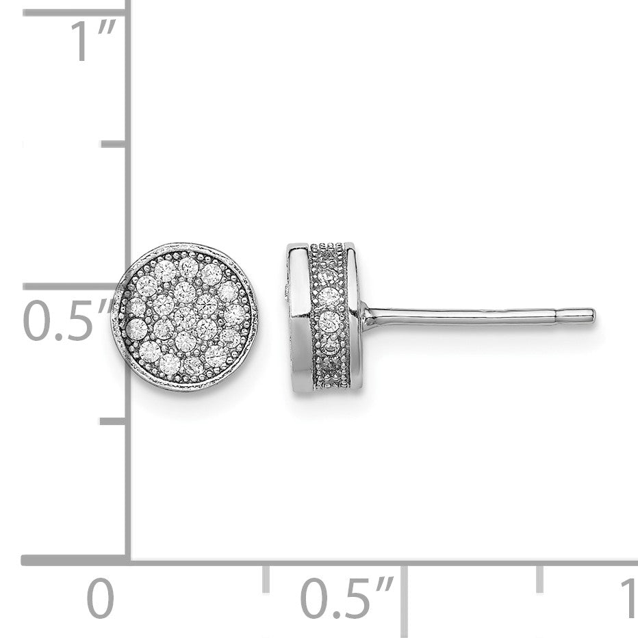 Sterling Silver Rhodium-plated Polished Pav� CZ 8mm Circle Post Earrings