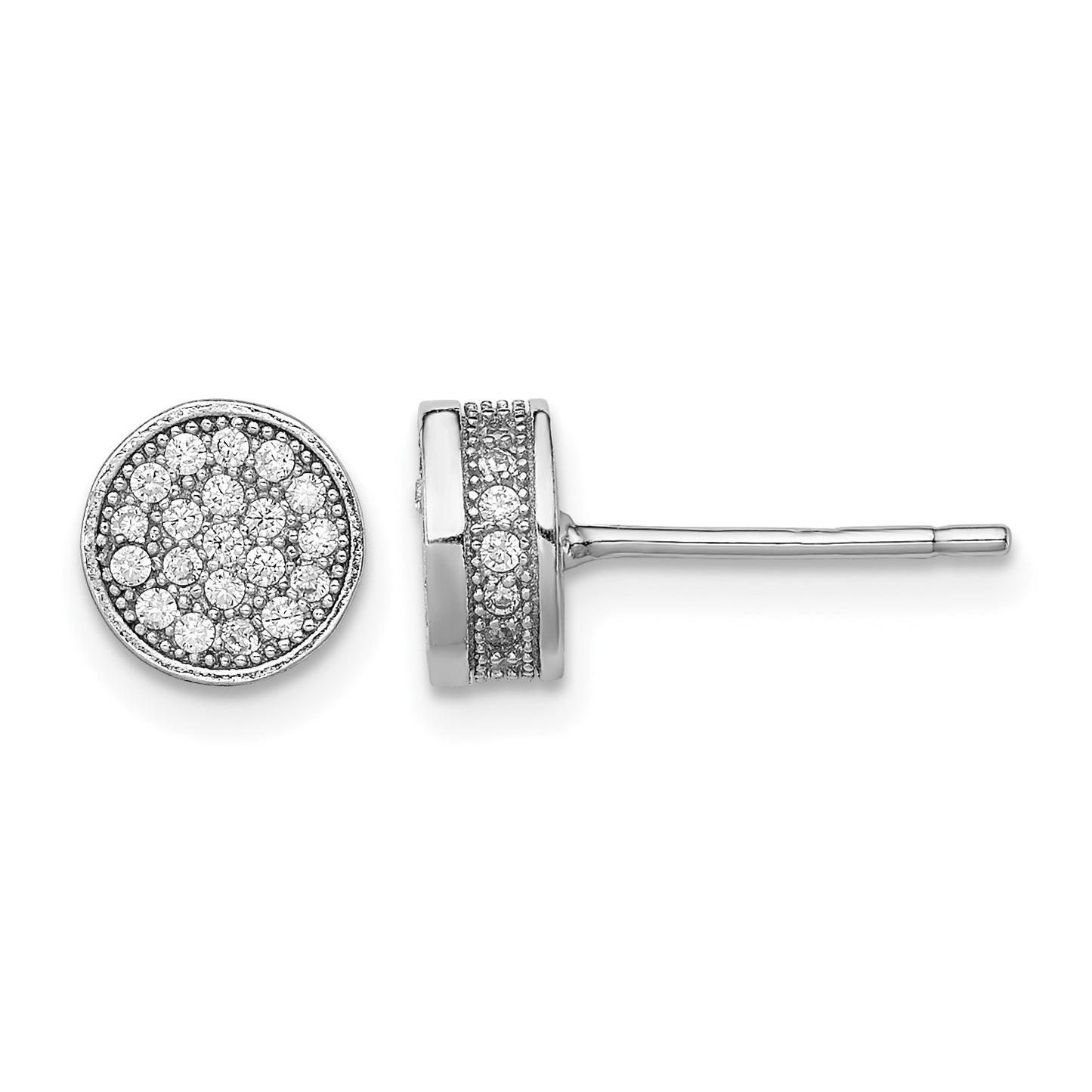 Sterling Silver Rhodium-plated Polished Pav� CZ 8mm Circle Post Earrings