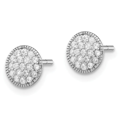 Sterling Silver Rhodium-plated Polished Pav� CZ 7mm Circle Post Earrings