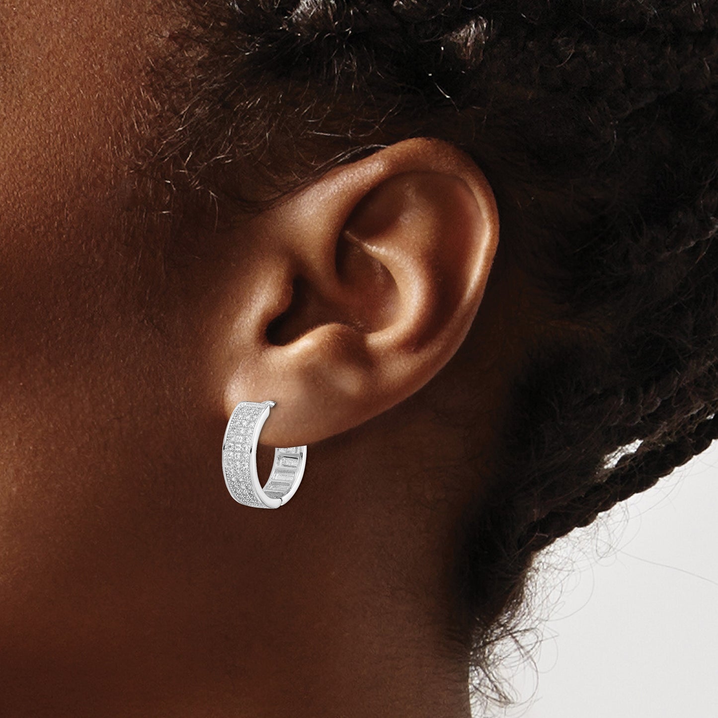 Sterling Silver Rhodium-plated Polished Pav� CZ 7mm Circle Post Earrings