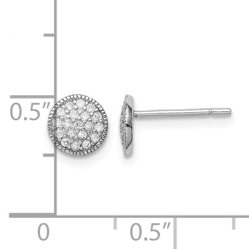 Sterling Silver Rhodium-plated Polished Pav� CZ 7mm Circle Post Earrings