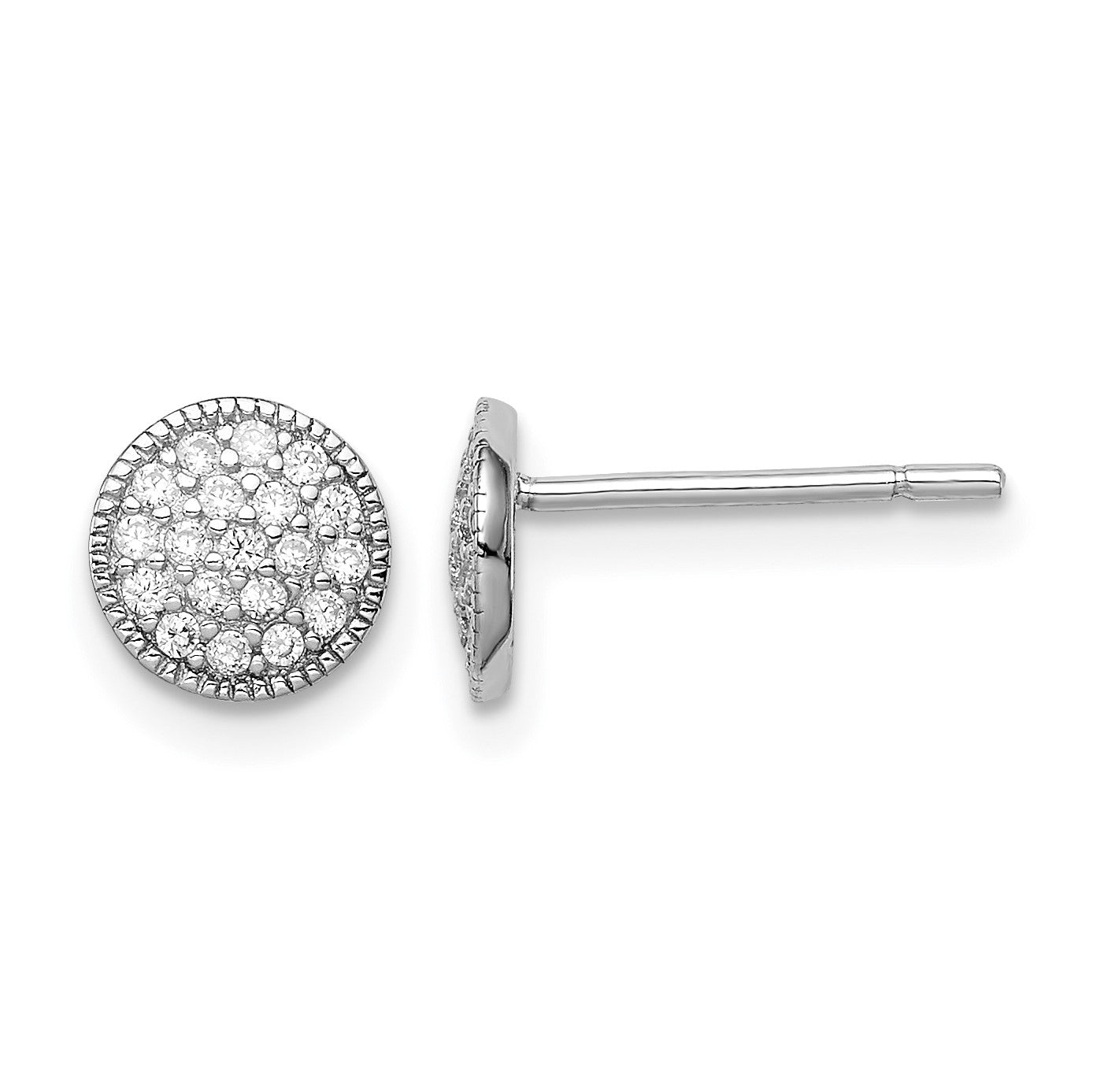 Sterling Silver Rhodium-plated Polished Pav� CZ 7mm Circle Post Earrings