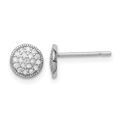 Sterling Silver Rhodium-plated Polished Pav� CZ 7mm Circle Post Earrings