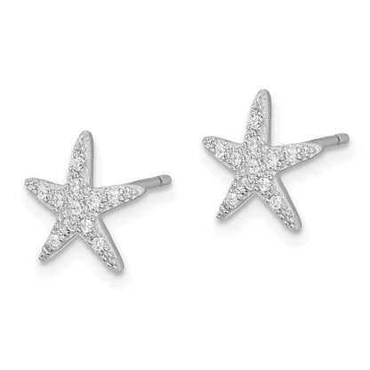 Sterling Silver Rhodium-plated CZ Micro pav� Starfish Post Earrings