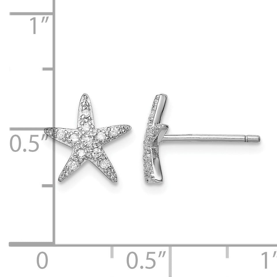 Sterling Silver Rhodium-plated CZ Micro pav� Starfish Post Earrings