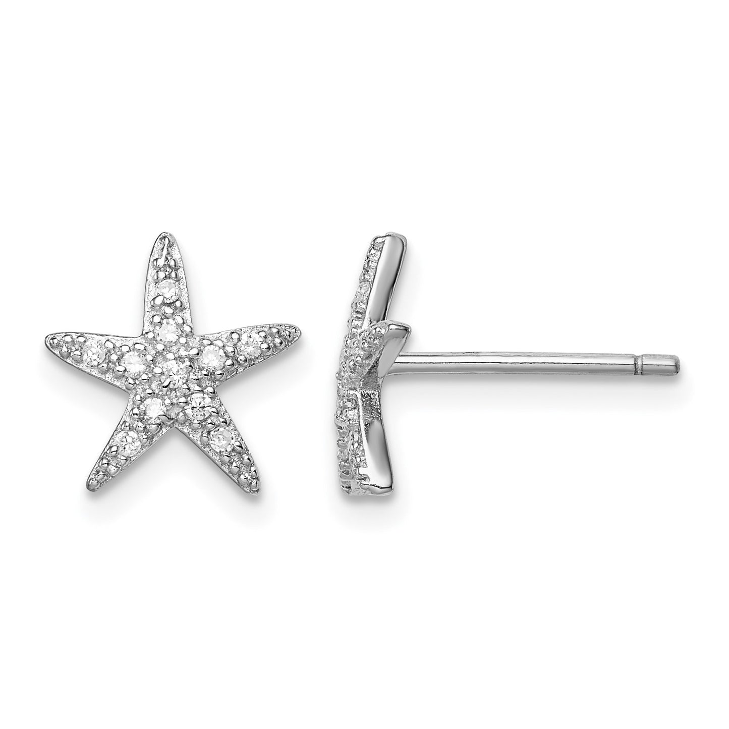 Sterling Silver Rhodium-plated CZ Micro pav� Starfish Post Earrings