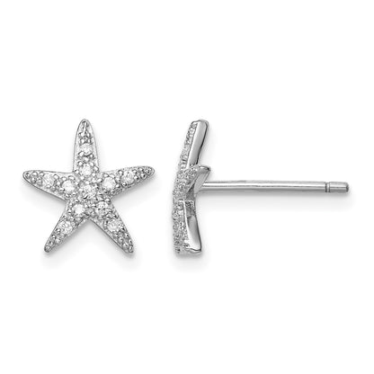 Sterling Silver Rhodium-plated CZ Micro pav� Starfish Post Earrings