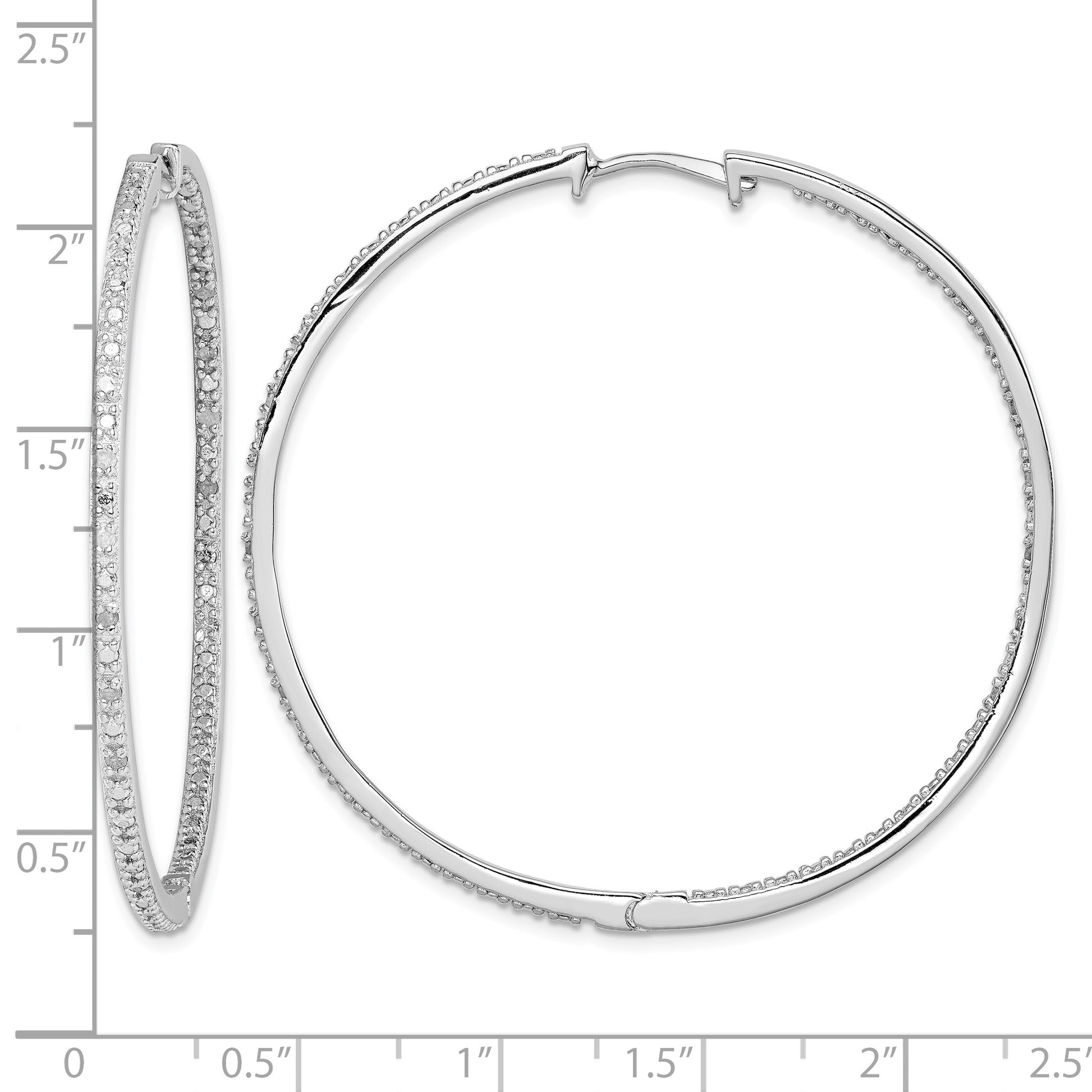 Sterling Silver Rhodium-plated Diamond In & Out Hoop Earrings