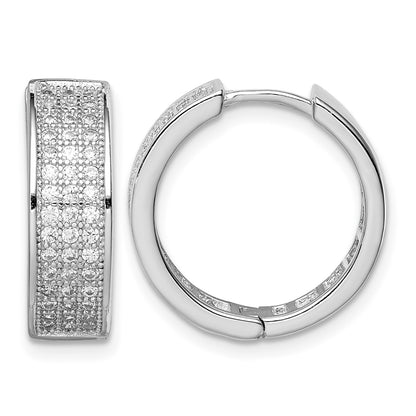 Sterling Silver Polished Rhodium-plated 3-row Hinged Hoop Earrings