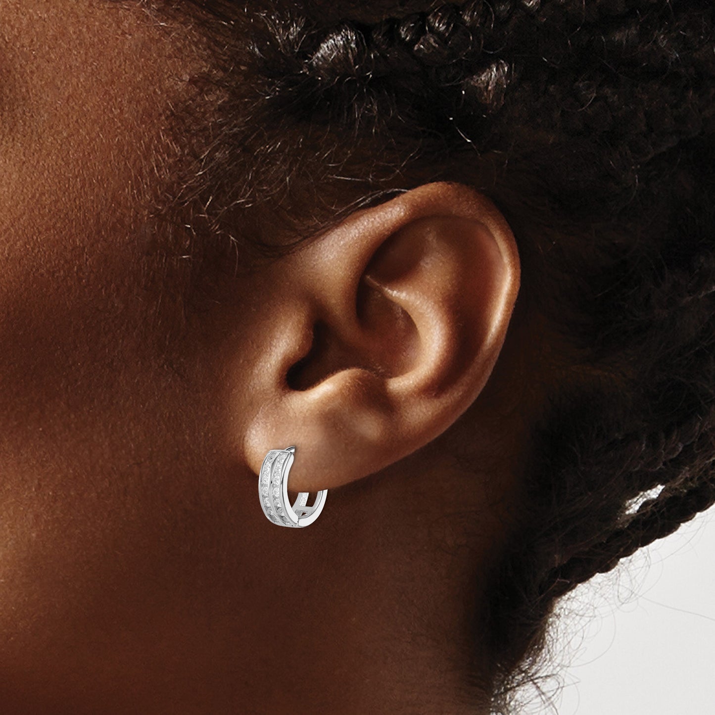 Sterling Silver Polished Rhodium-plated Hinged Hoop Earrings