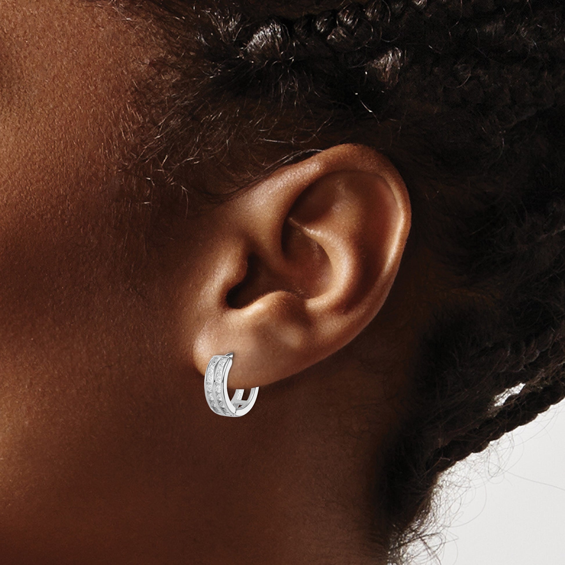 Sterling Silver Polished Rhodium-plated Hinged Hoop Earrings