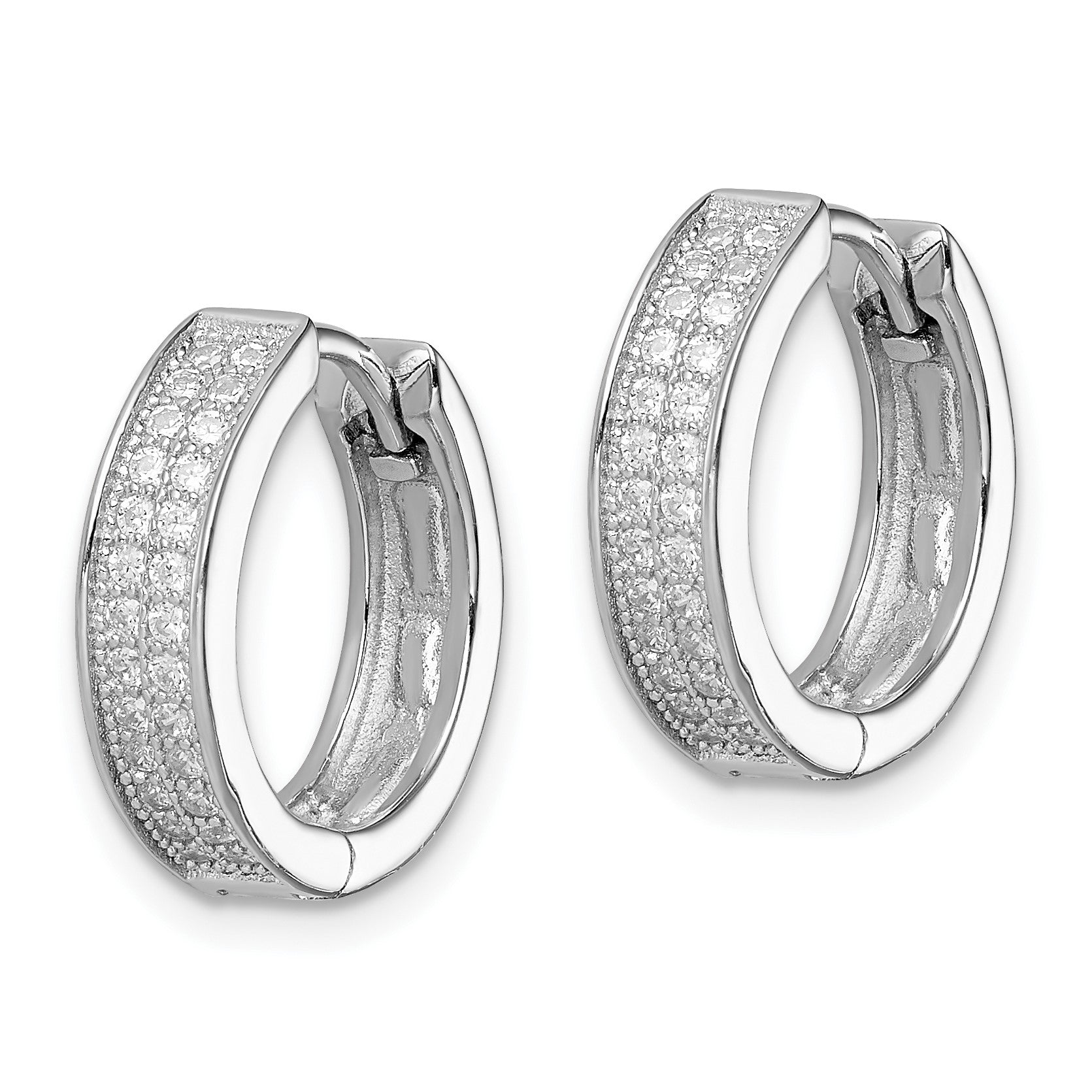 Sterling Silver Rhodium-plated 2-row Pav� Hinged Hoop Earrings