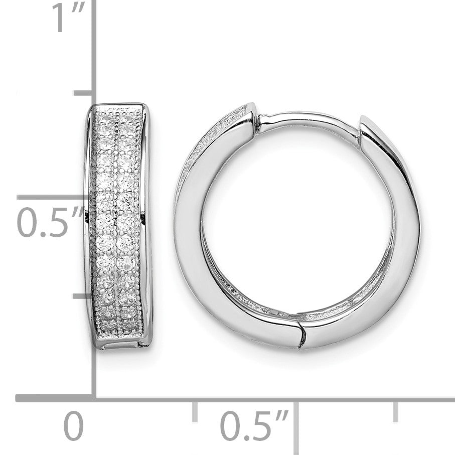 Sterling Silver Rhodium-plated 2-row Pav� Hinged Hoop Earrings
