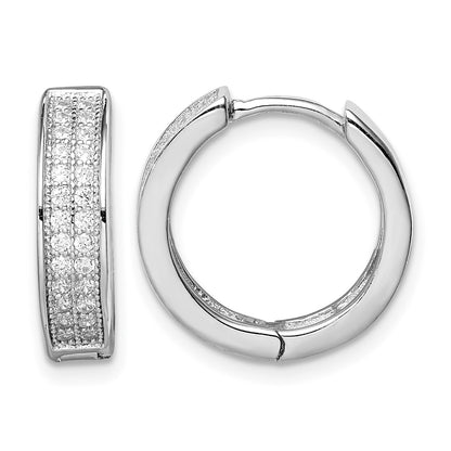 Sterling Silver Rhodium-plated 2-row Pav� Hinged Hoop Earrings
