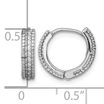 Sterling Silver Rhodium-plated Polished CZ Hinged Hoop Earrings